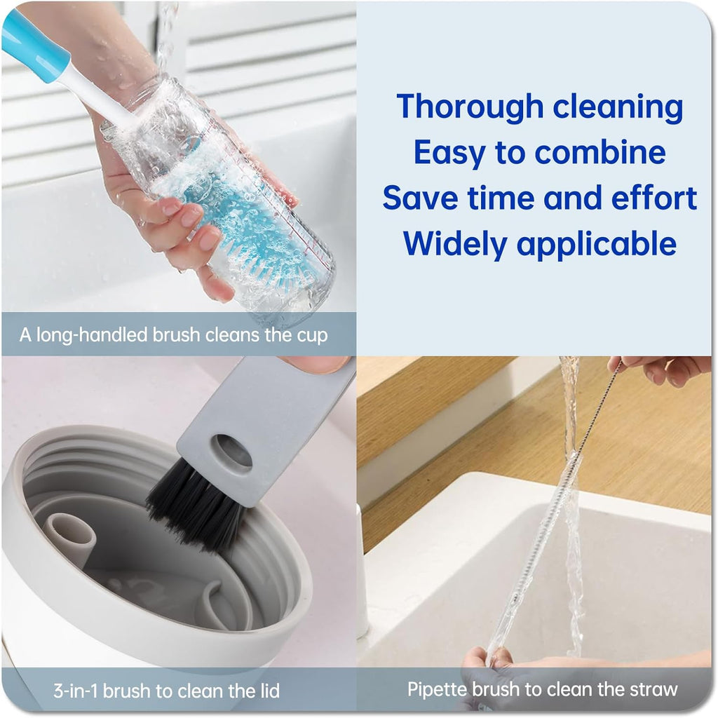 3 Pack Water Bottle Cleaner Brush Set - for Owala Cleaning Kit, Long Handle Silicone Bottle Brush Soft Touch No Scratch, Straw Cleaner Brush, 3 in 1 Multipurpose Cup Cleaner Kit for Owala Accessories - view 7