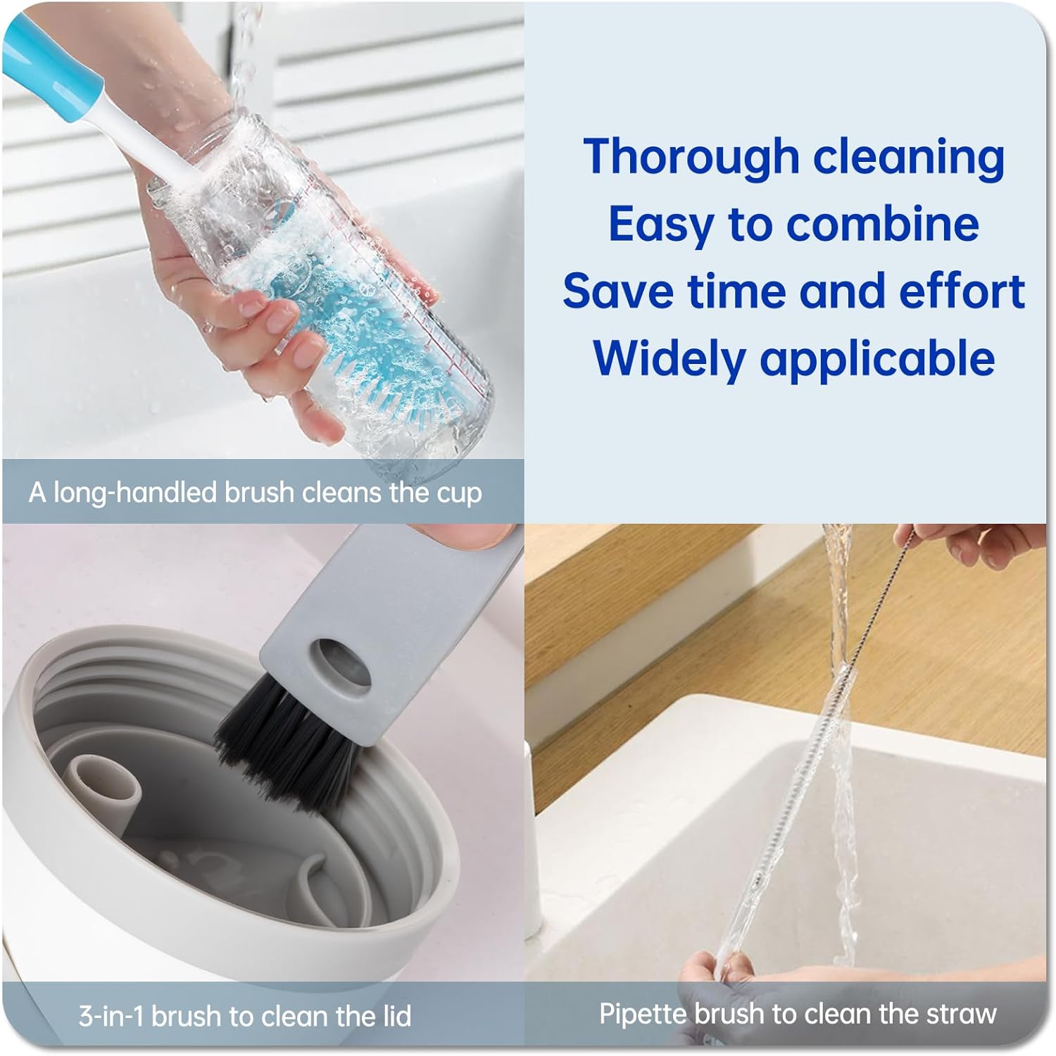 3 Pack Water Bottle Cleaner Brush Set - for Owala Cleaning Kit, Long Handle Silicone Bottle Brush Soft Touch No Scratch, Straw Cleaner Brush, 3 in 1 Multipurpose Cup Cleaner Kit for Owala Accessories - view 7