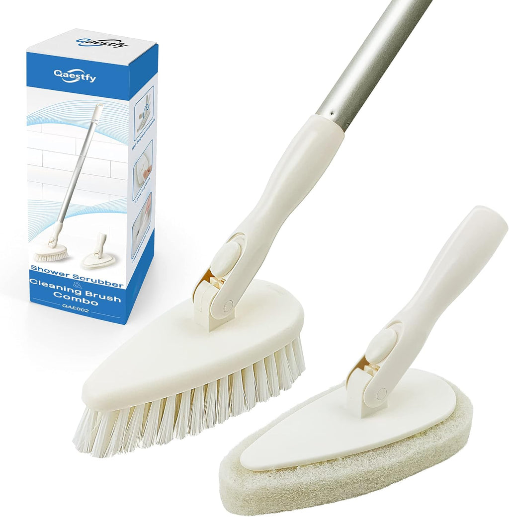 Shower scrubber cleaning brush combo bath tub tile cleaner scrubber brush with 51'' adjustable long handle scrub brush for bathroom shower bathtub wall mop cleaning scrubbing