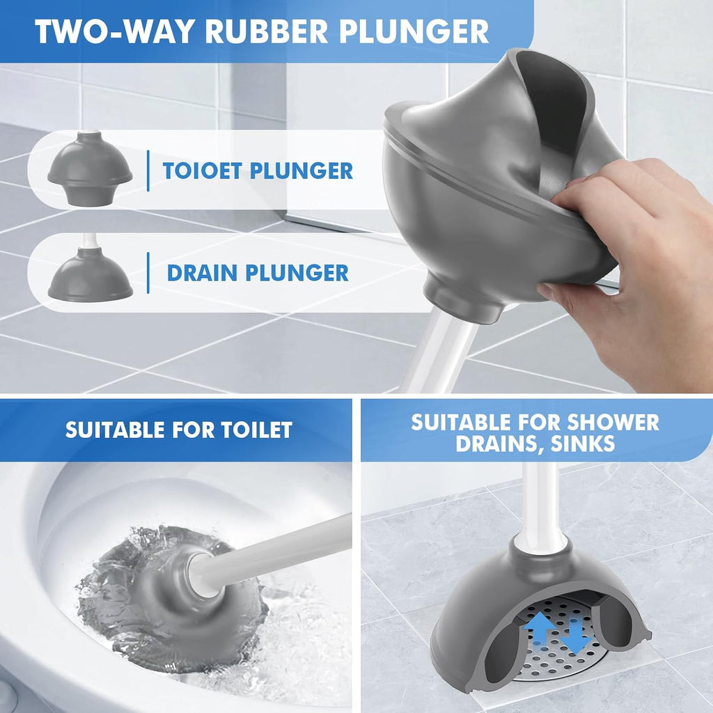 Toilet Plunger and Brush, Bowl Brush and Heavy Duty Toilet Plunger Set with Ventilated Holder, 2-in-1 Toilet Brush and Plunger Combo for Bathroom Cleaning (2 Pack, White) - view 3
