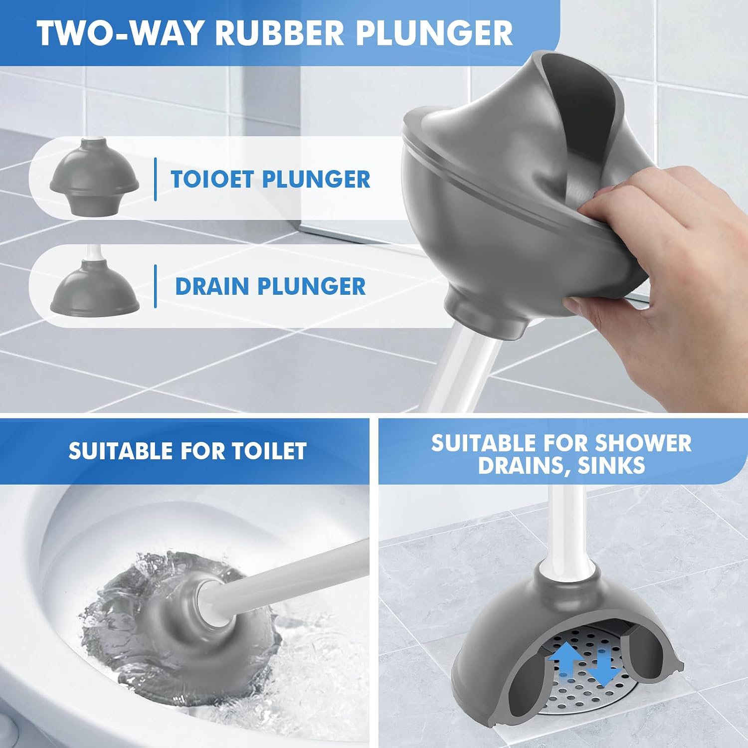 Toilet Plunger and Brush, Bowl Brush and Heavy Duty Toilet Plunger Set with Ventilated Holder, 2-in-1 Toilet Brush and Plunger Combo for Bathroom Cleaning (2 Pack, White) - view 3