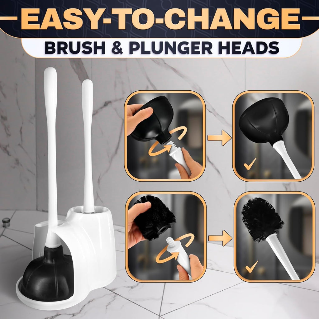 15.2" toilet brush and plunger set with holder, nylon bristles, white | Toilet bowl brush, holder and plunger, easy to place and simple to store after use, compact accessory for small spaces - view 5
