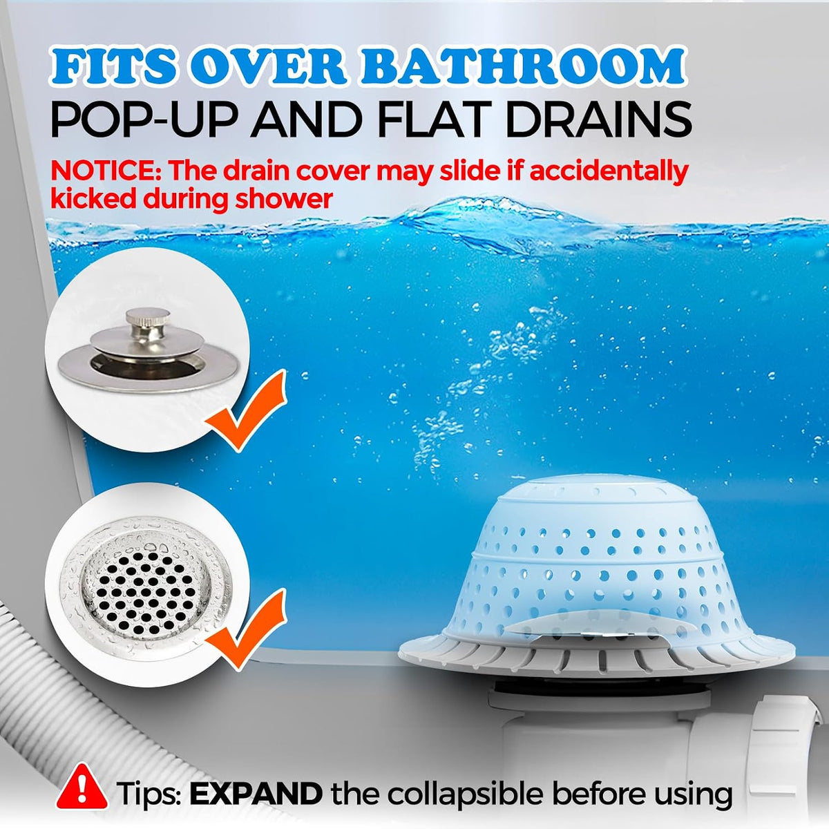 Bathtub drain hair catcher, premium silicone shower hair catcher, 1pack collapsible hair stopper for pop up and regular drains of shower, bathtub, bathroom sink, bathroom fixture accessories, gray - view 3