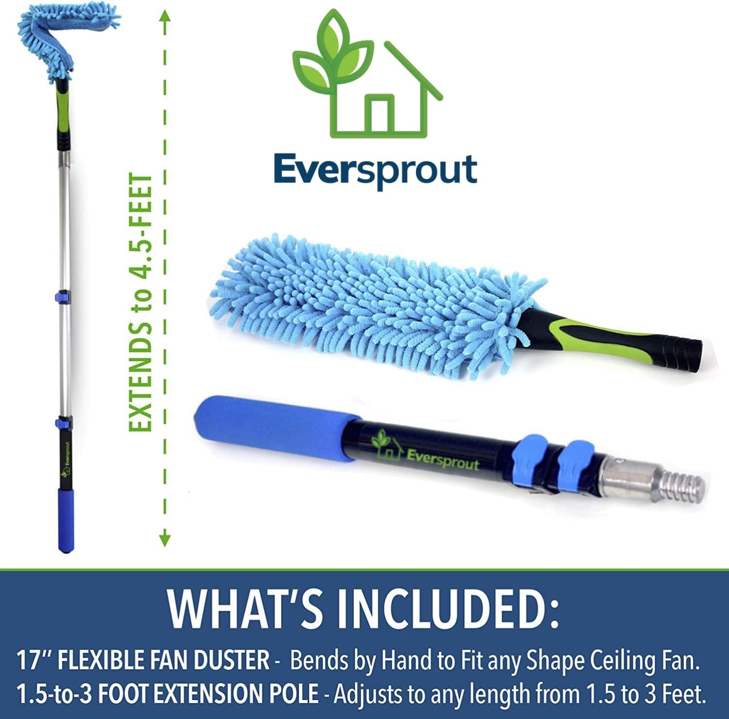 Ceiling Fan Duster with 3 Foot Pole, Bendable Microfiber Cleaner | Extends 1.5 to 4.5 Feet, 8-10 Foot Standing Reach, for Celiling Fans, Blinds, Shelves, Walls and More, Machine Washable - view 3