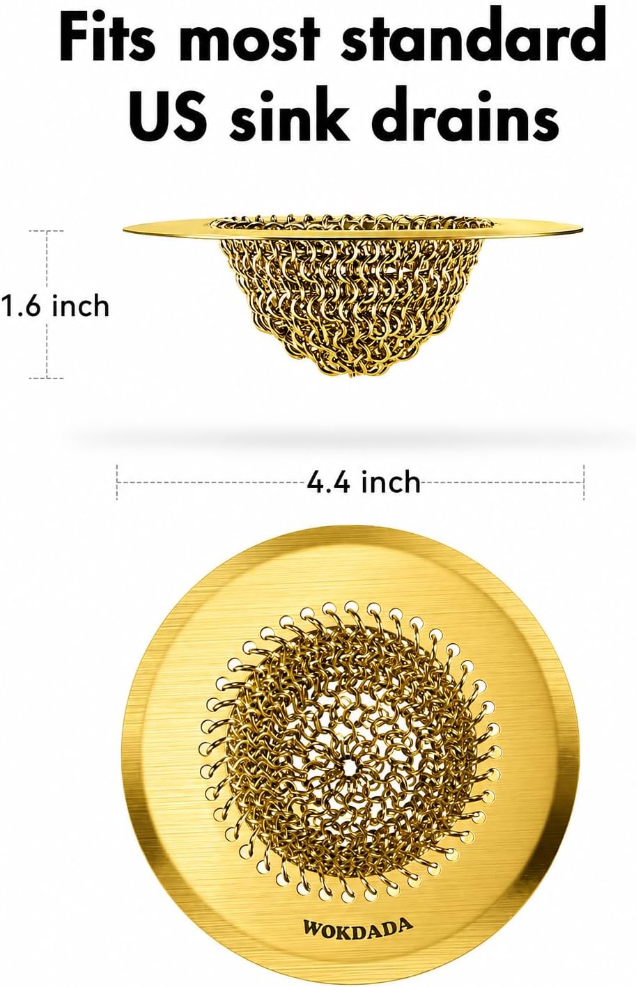 Kitchen sink drain strainer, patented reversible chain mesh basket, gold | Kitchen sink accessories, easy clean, fast drainage, 304 stainless steel rust-proof, 4.4" large capacity food catcher, anti-clog - view 7