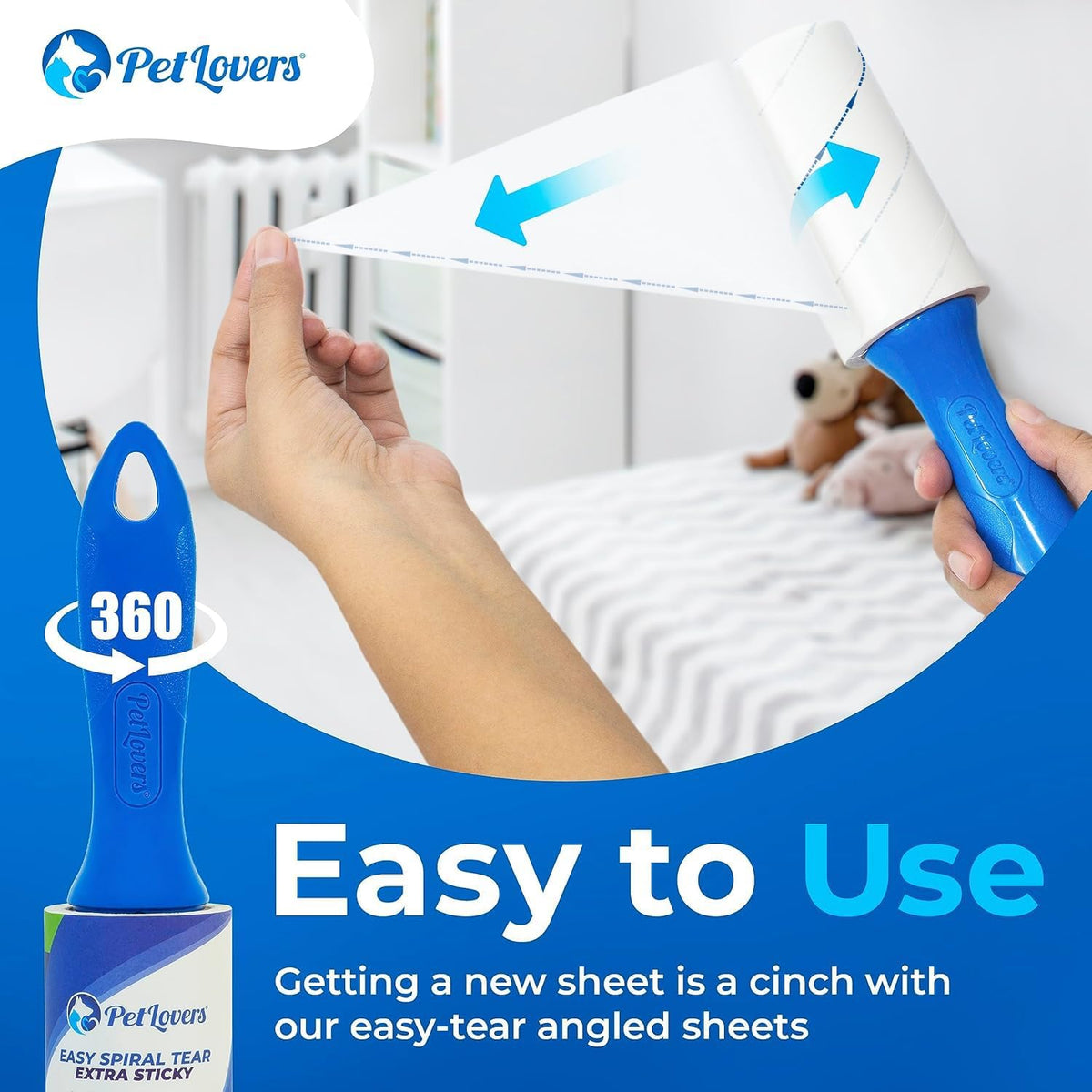 Extra Sticky Lint Roller Mega Value Set 450 Sheets for Pet Hair Removal and Clothes, Dog and Cat Lint Remover 5 Pack - view 3