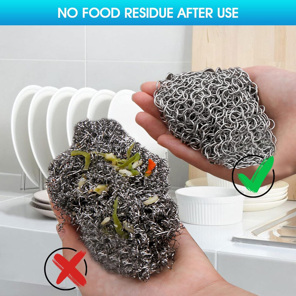 Cast iron cleaner 6"x6.3" 316L stainless steel chainmail scrubber for griddle skillet Dutch oven wok stainless steel pot cast iron pan support dishwasher cleaning - view 6