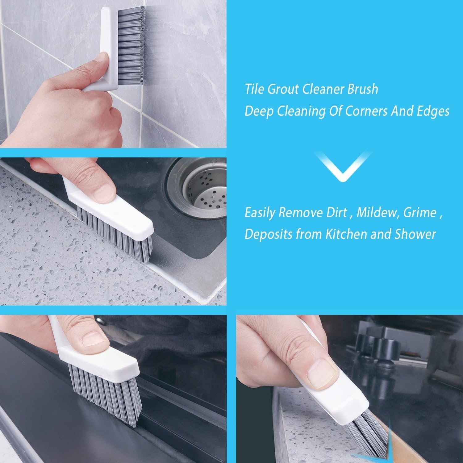 Grout Cleaner Brush V Shape, Stiff Grout Cleaning Brushes for Tile Floor, Handheld Grout Scrub Brush Set for Shower, Bathroom, Kitchen, Household Use,2 pcs | Stiff Grout Cleaning Brushes For Tile Floor, Handheld Grout Scrub Brush Set For Shower, Bathroom, - view 2
