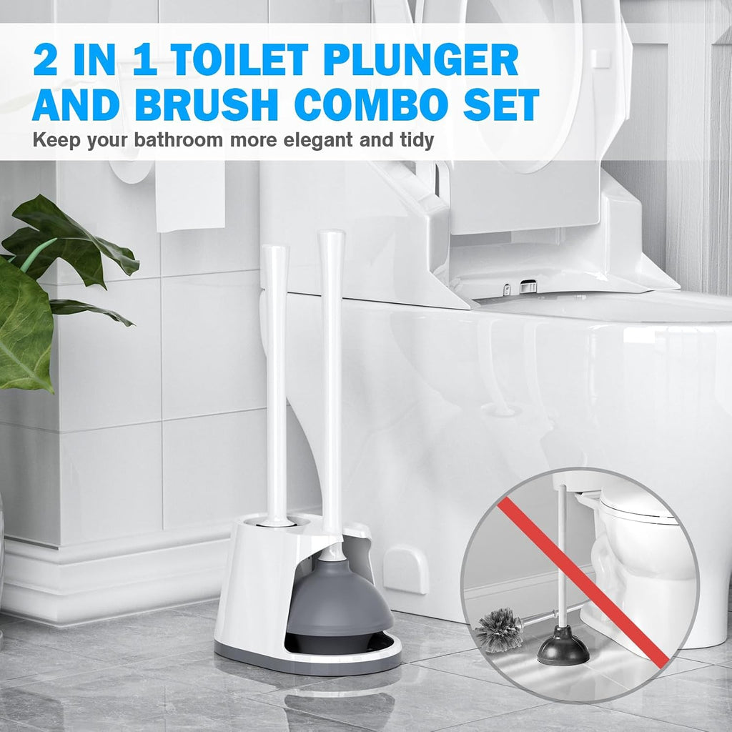Toilet Plunger and Brush Set, Bowl Brush and Heavy Duty Toilet Plunger with Ventilated Holder, 2-in-1 Toilet Brush and Plunger Combo for 5.3-inch Toilet Drain Bathroom Deeply Cleaning(White & Grey) - view 7