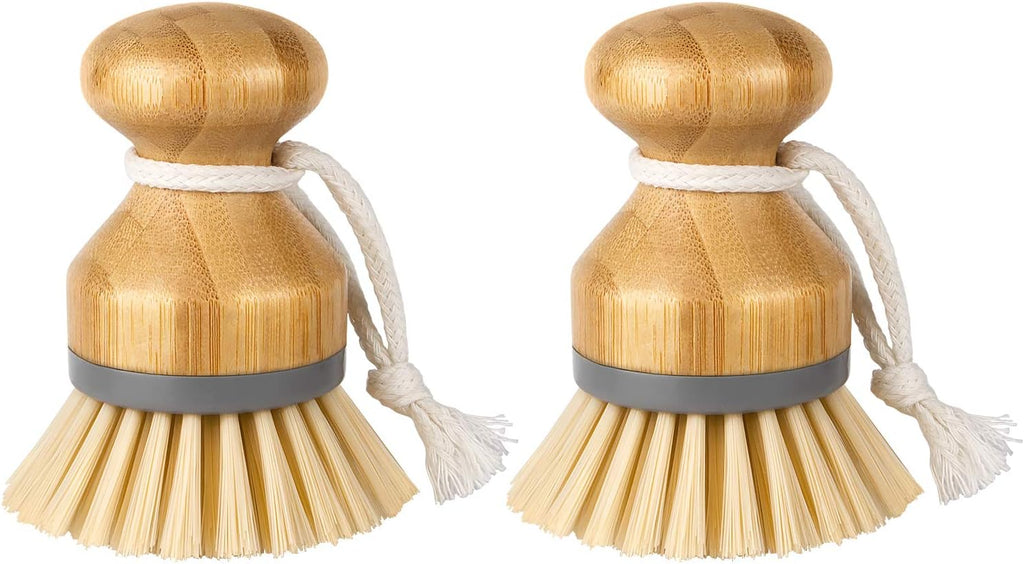 Bamboo Palm Brush, Dish Scrub Brush, Bamboo Dish Brush, Pack of 2 | Scrub brush for dishes, pans, pots, kitchen sink cleaning, palm scrubber, palm scrub brush, dish scrubber