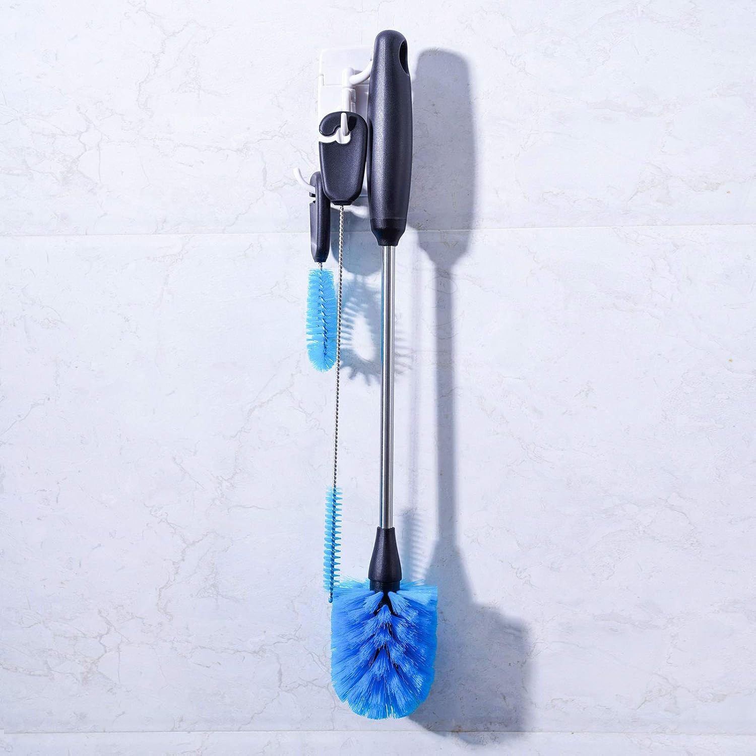 3-in-1 water bottle brush and straw cleaning set, round head | Non-slip, stainless steel, long handle with replaceable head for water bottles, glasswares, mugs, flasks, tumblers, vases - view 6