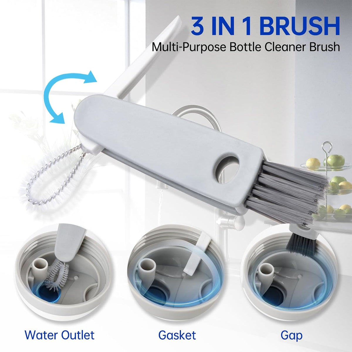 3 Pack Water Bottle Cleaner Brush Set - for Owala Cleaning Kit, Long Handle Silicone Bottle Brush Soft Touch No Scratch, Straw Cleaner Brush, 3 in 1 Multipurpose Cup Cleaner Kit for Owala Accessories - view 3