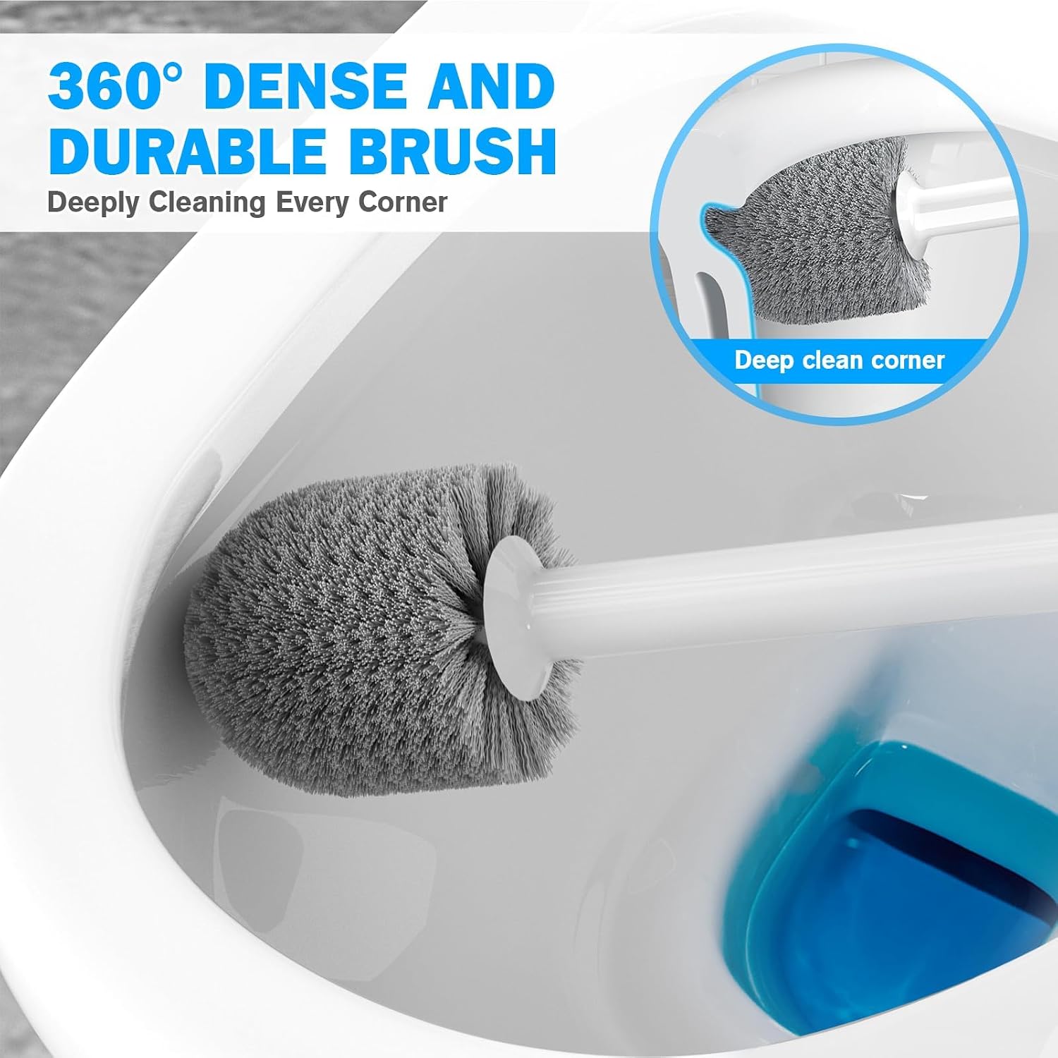Toilet Plunger and Brush Set, Bowl Brush and Heavy Duty Toilet Plunger with Ventilated Holder, 2-in-1 Toilet Brush and Plunger Combo for 5.3-inch Toilet Drain Bathroom Deeply Cleaning(White & Grey) - view 4