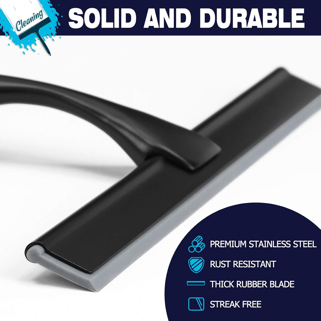 Shower squeegee, 10-inch matte black squeegee, all-purpose stainless steel squeegee for bathroom, shower doors, mirrors, tiles and car windows - 100% streak free - view 3
