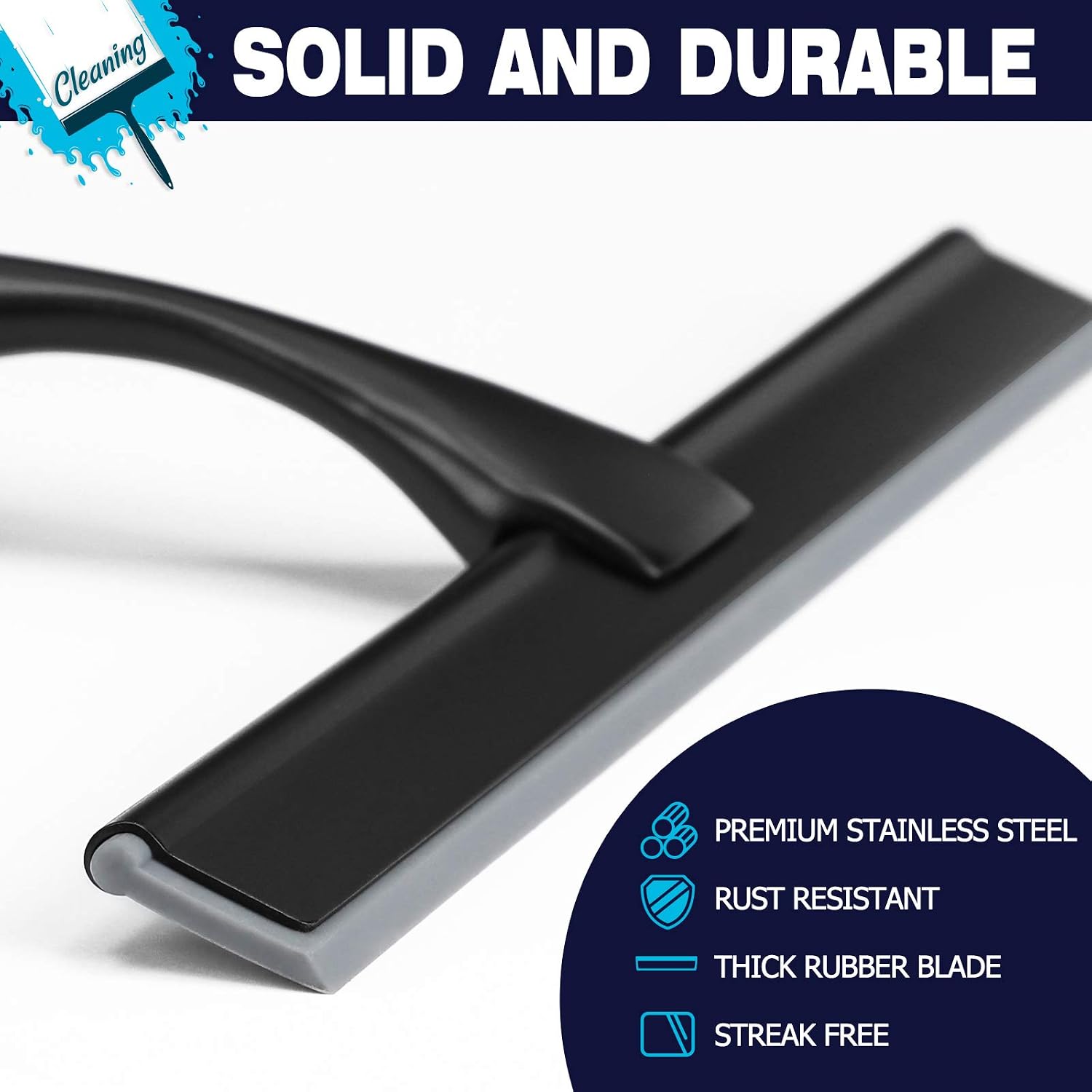 Shower squeegee, 10-inch matte black squeegee, all-purpose stainless steel squeegee for bathroom, shower doors, mirrors, tiles and car windows - 100% streak free - view 3