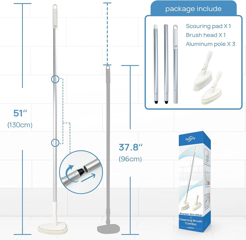 Shower scrubber cleaning brush combo bath tub tile cleaner scrubber brush with 51'' adjustable long handle scrub brush for bathroom shower bathtub wall mop cleaning scrubbing - view 6