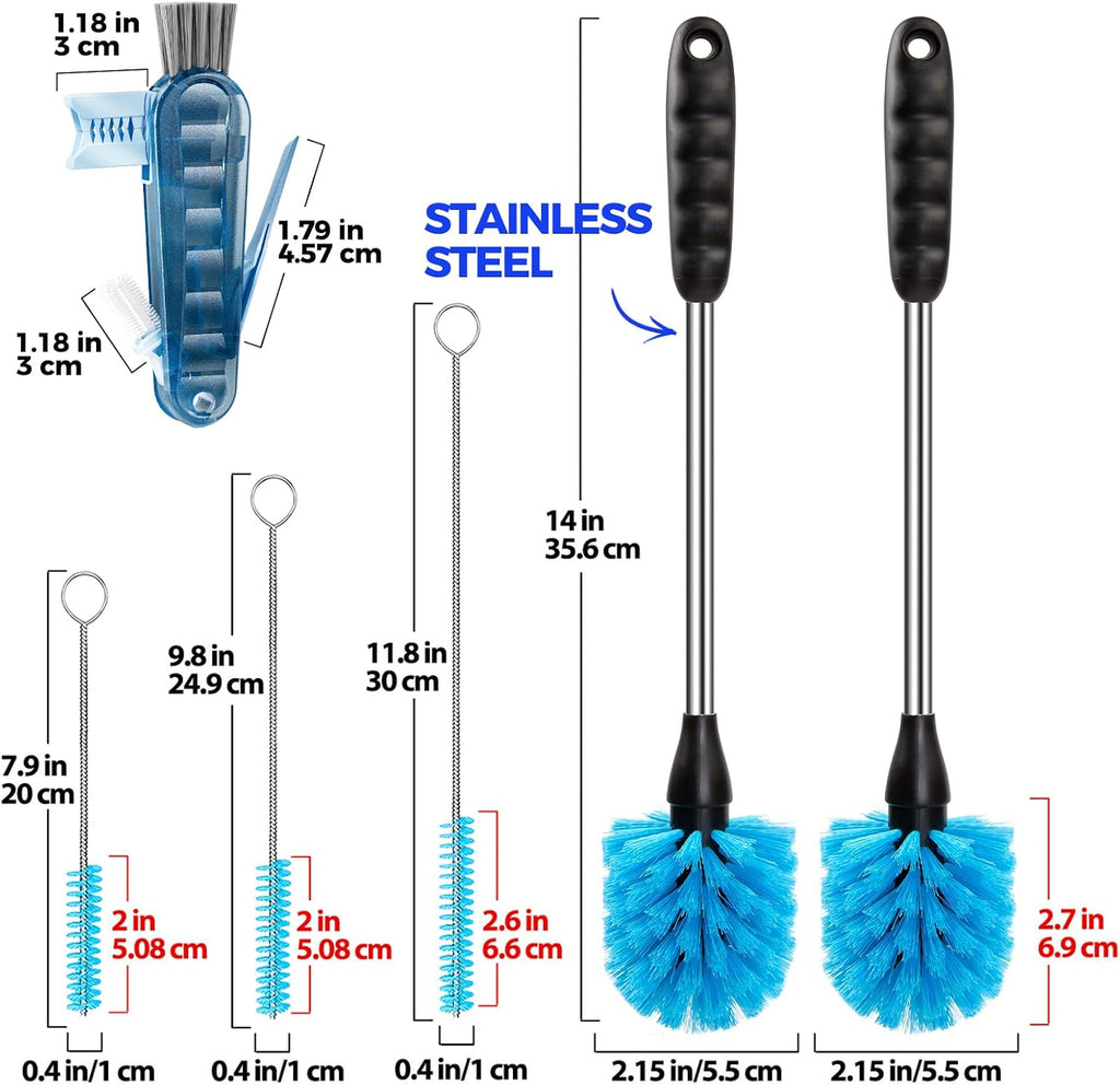 6 Pack Bottle Brush 14" Stainless Steel Straw Cleaner Brush,Blue | Bottle Cleaner Brush, 3 Straw, Bottle Cleaning Brush for Water Bottle, Baby Bottle Brush, Antistatic Brushes - view 6