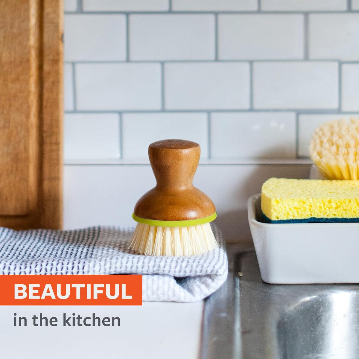 Bubbly palm brush, dish scrub brush for nonstick, green | Family-safe & formaldehyde-free, with an ergonomic handle for effortless cast iron, nonstick & sink cleanup - view 4