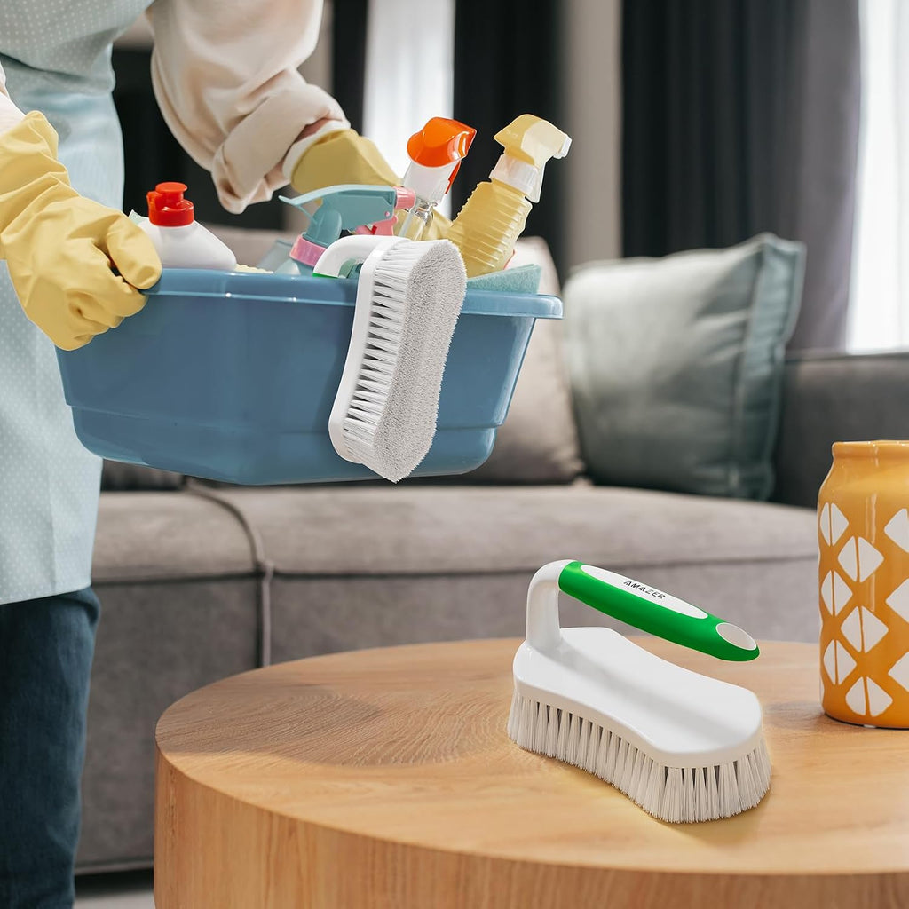 Scrub Brush for Cleaning Comfort Grip Shower Scrubber Stiff Bristles with Handle Heavy Duty Cleaner Brush for Tub Sink Carpet Floor - Pack of 2 (Green+Green) - view 6