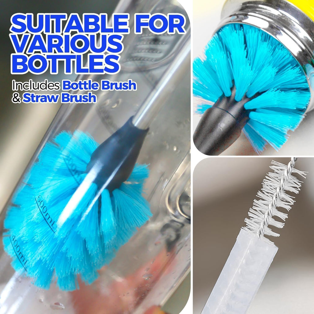 5 pack bottle brush 14" stainless steel straw cleaner brush, blue | 14" long handle stainless steel bottle cleaner brush, 3 straw brushes, bottle cleaning brush for water bottle cups baby - view 5