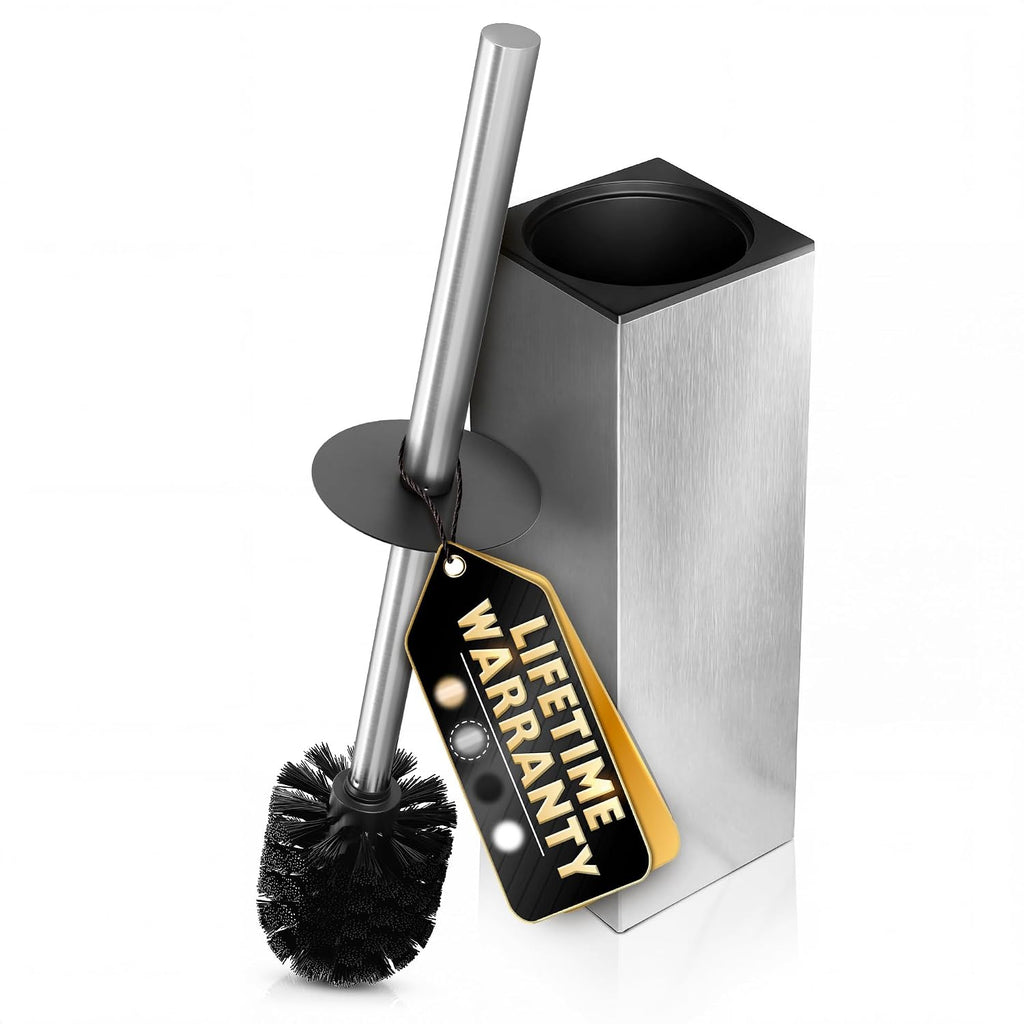 Gold Toilet Brush and Holder Set, Stainless Steel (Square) | Toilet Brush with Holder Set for Bathroom, Splash Protection & Dense Bristles for Bathroom Cleaning, Removable Inner Bowl - view 8
