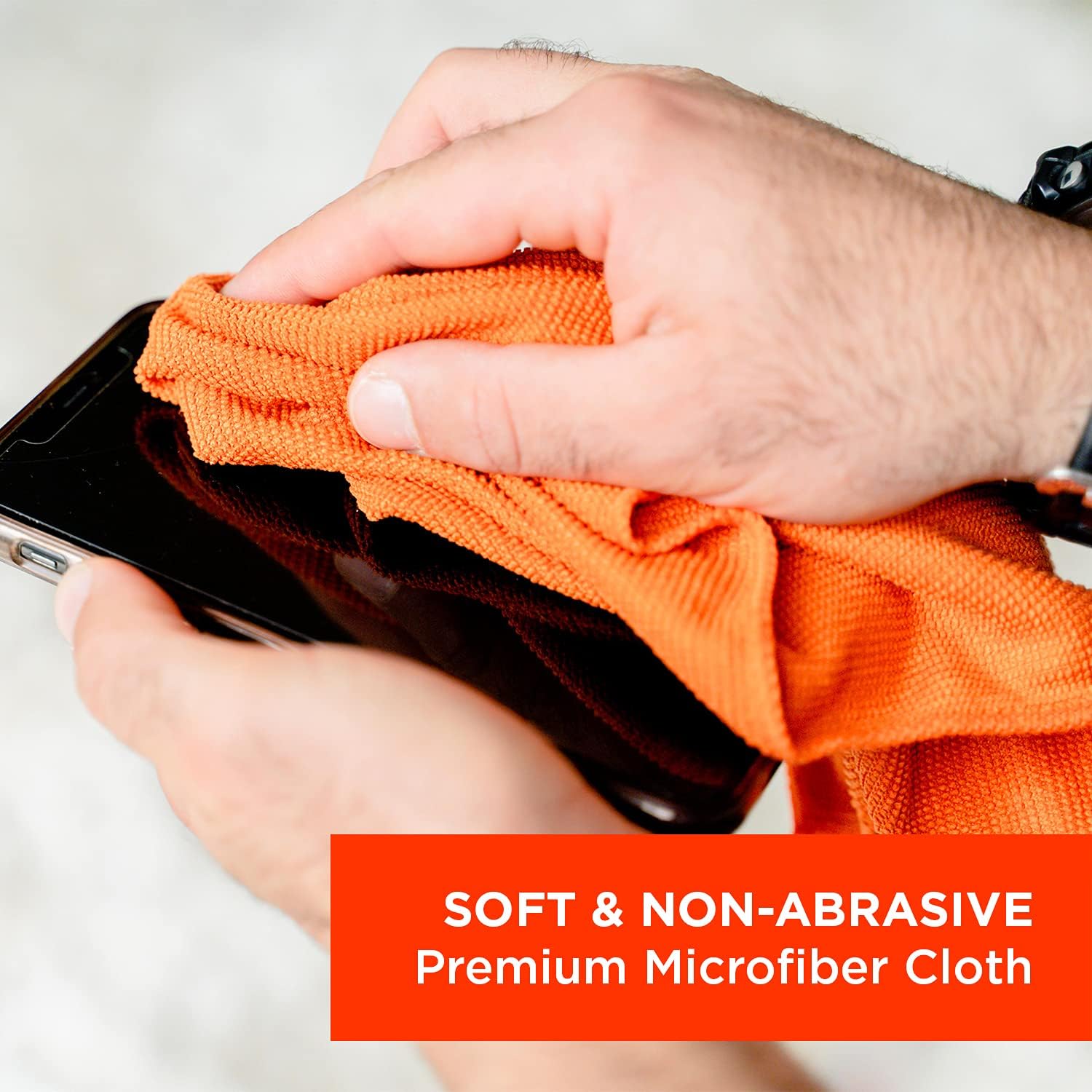 ! Microfiber Glasses & Screen Cleaning Cloth, 3 Pack, 14x14, Orange | Machine Washable, Suitable for Electronics – TV, Car, Computer, Laptop, Monitor & Eyeglasses, Prevents Scratches, Lint Free - view 4