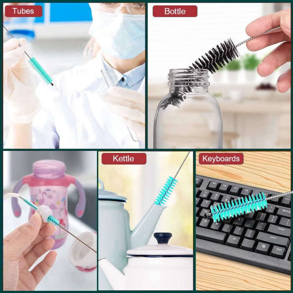 Long straw brush cleaner (10 pack), flexible nylon tube cleaning brushes with 0.4" bristles, rust-proof stainless steel wire washer for reusable tumblers, sports bottles & pipes (10 inch) - view 6