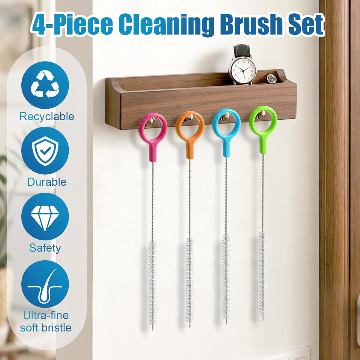 Straw Cleaner Brushes with Color Hanging Loop Used in Multiple Scenarios | Color-Coded for Better Organization, Easy to Find in Drawer, Multi-Purpose Cleaning, Dishwasher Safe, Durable Bristle - view 3