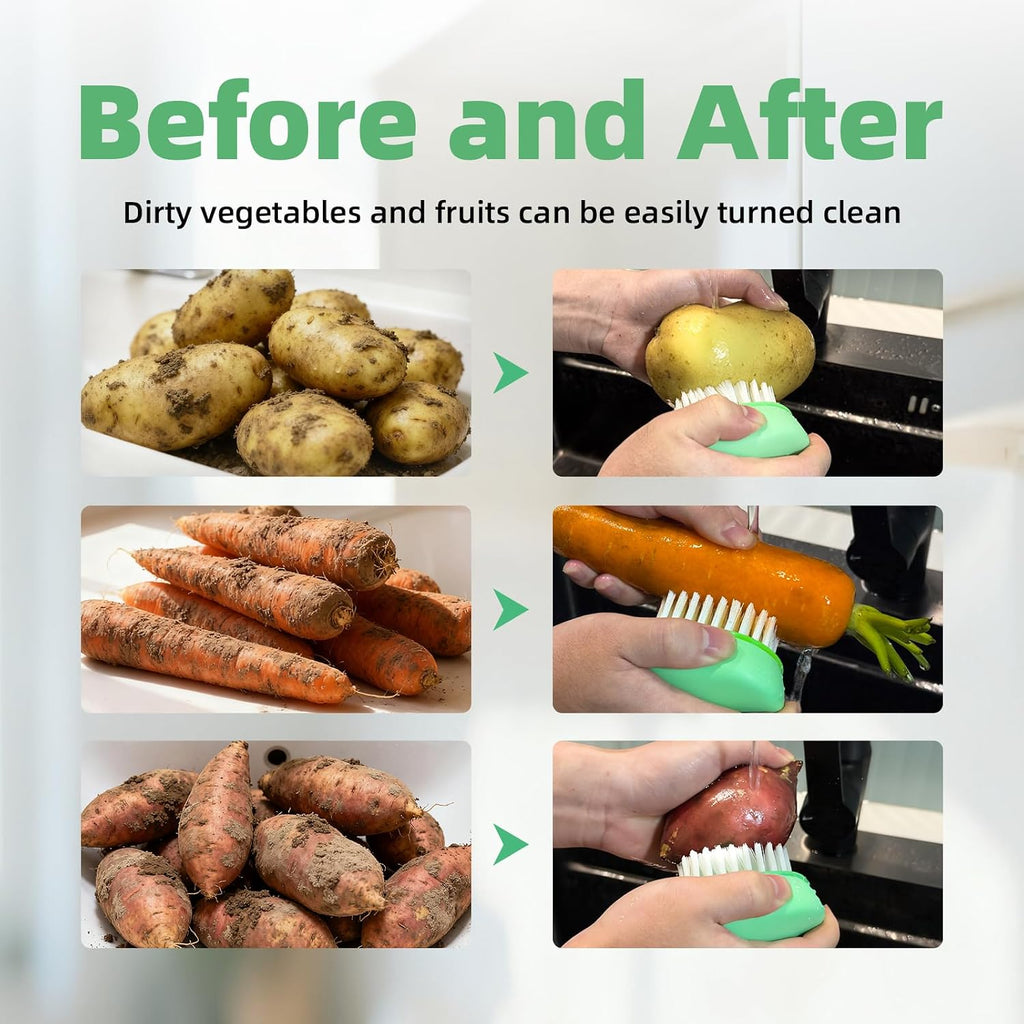 Vegetable Brush, Black Stiff Bristles Brush & White Soft Bristles | Dishwasher Safe Ear-Hanging Veggie & Fruit Cleaning Brush for Potato, Mushroom, Carrot, Lemon, Egg - view 6