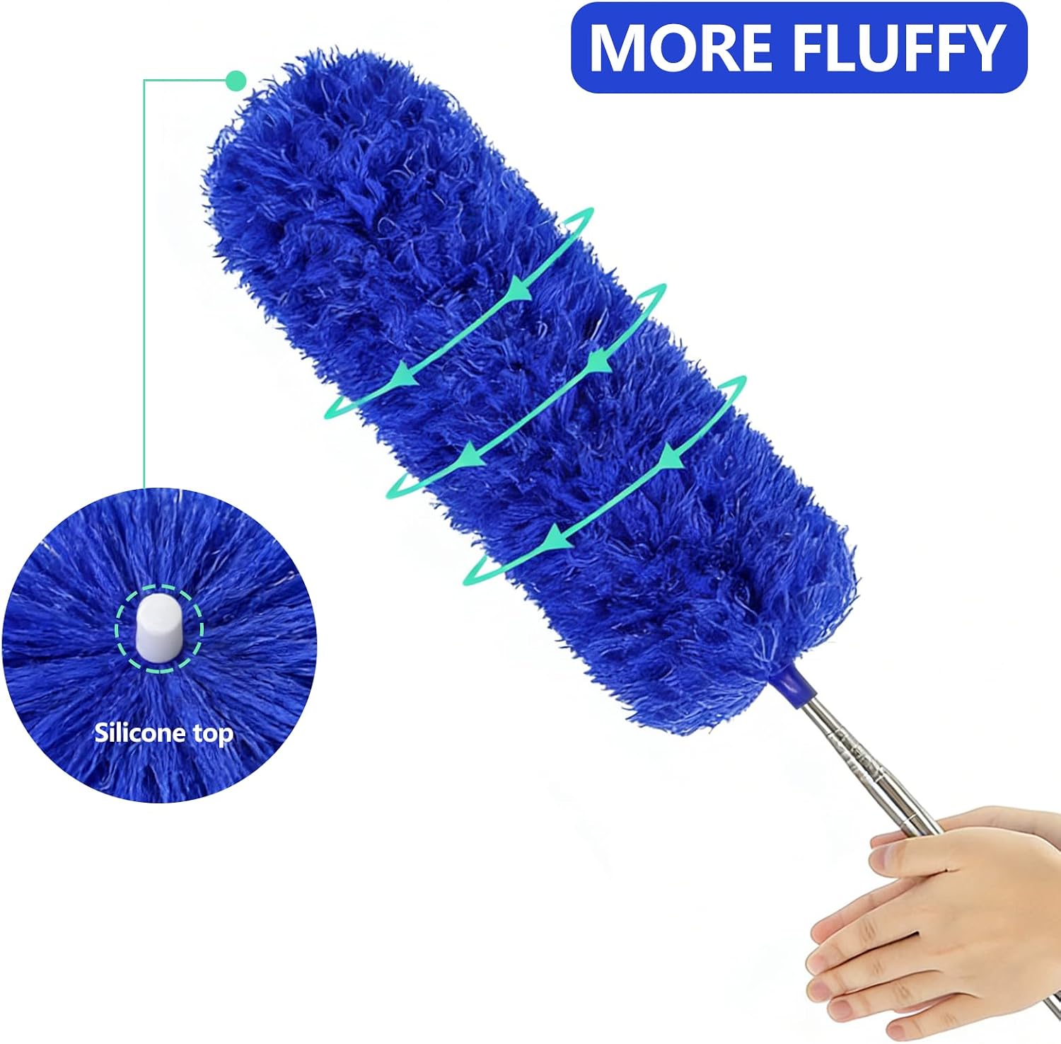 Extra-Long Dusters with Extension Pole 100-inch for Cleaning,Blue | Bendable Microfiber Head,Washable, Ceiling Fan Cleaner Duster, for Corner, High Ceilings and Furniture - view 5