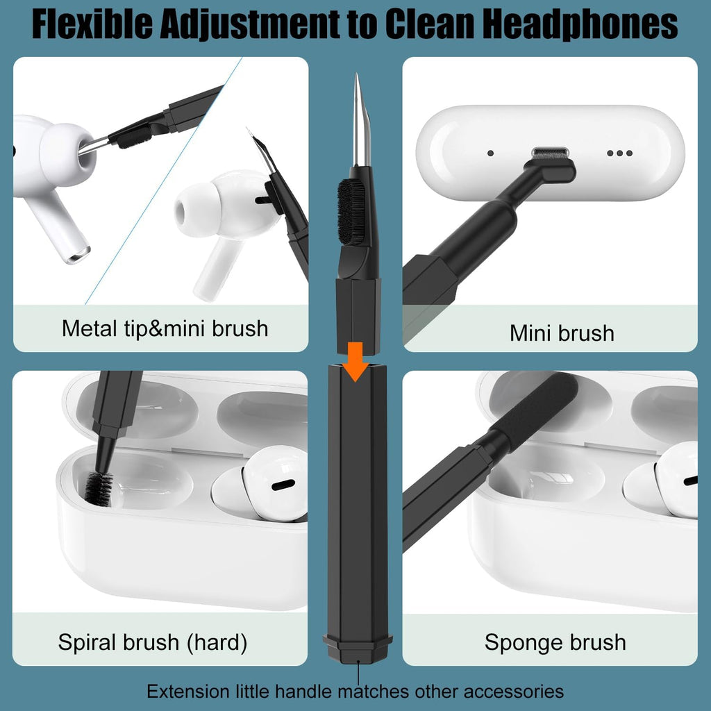 20 in 1 multifunctional cleaner kit for electronic devices (black), keyboard cleaning brush, headphones cleaner kit for airpods, multi-tool for cleaning laptop, earbuds, camera, cellphones - view 2