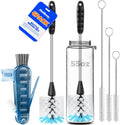 6 Pack Bottle Brush Set, 14" Long Handle Stainless Steel Bottle Cleaner Brush, 3 Straw Brushes, 4-in-1 Bottle Cleaning Brush for Water Bottle, Baby Bottle, Blue&White