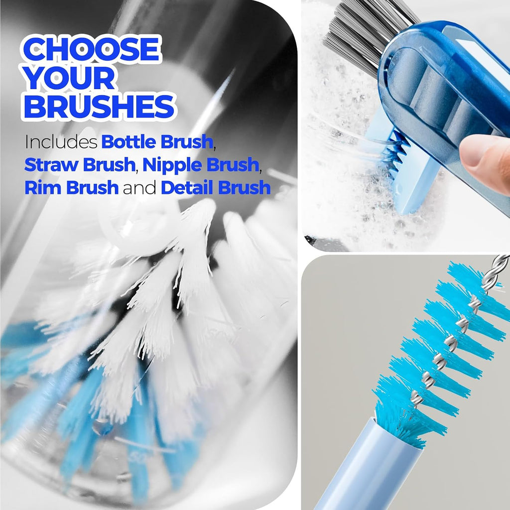 6 Pack Bottle Brush 14" Stainless Steel Straw Cleaner Brush,Blue | Bottle Cleaner Brush, 3 Straw, Bottle Cleaning Brush for Water Bottle, Baby Bottle Brush, Antistatic Brushes - view 5