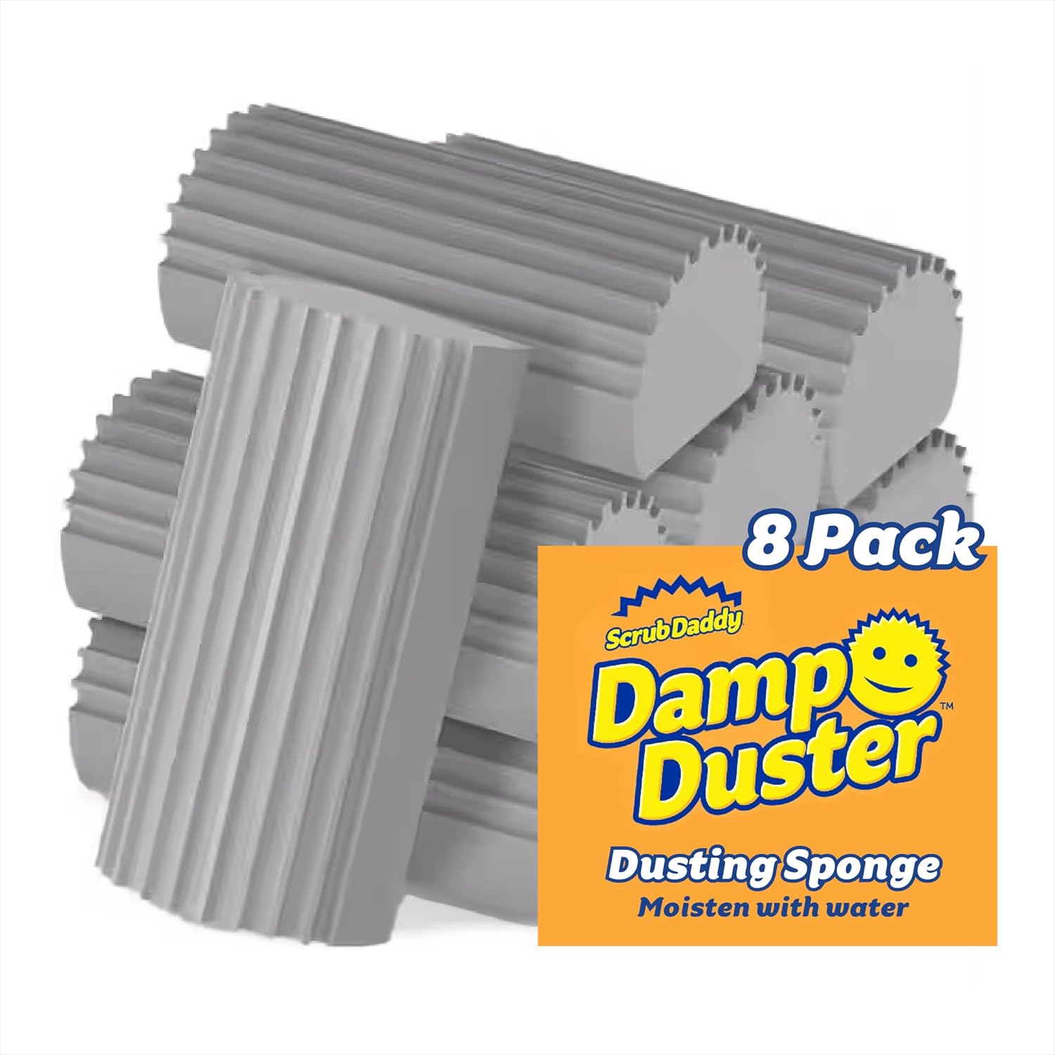 Damp Duster Dusting Sponges (8 Count) - Dust Remover for Household Cleaning - Duster for Vents, Railings & Blinds - Reusable Baseboard Cleaner