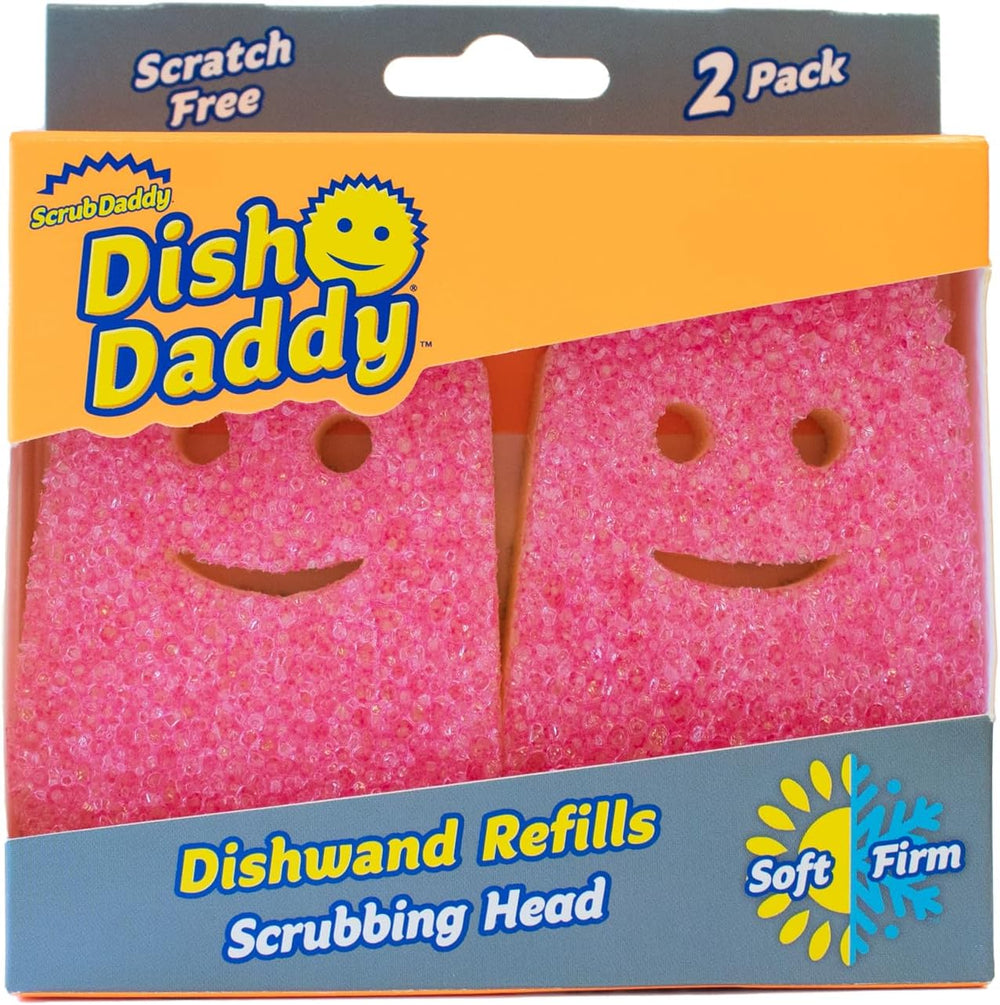 Dish Wand Scrubbing Brush Replacement Heads, Soap Dispensing Brushes, Texture Changing Washing Up Sponges, Detachable Dish Daddy Head Sponge Refills, Pink 2 Pack