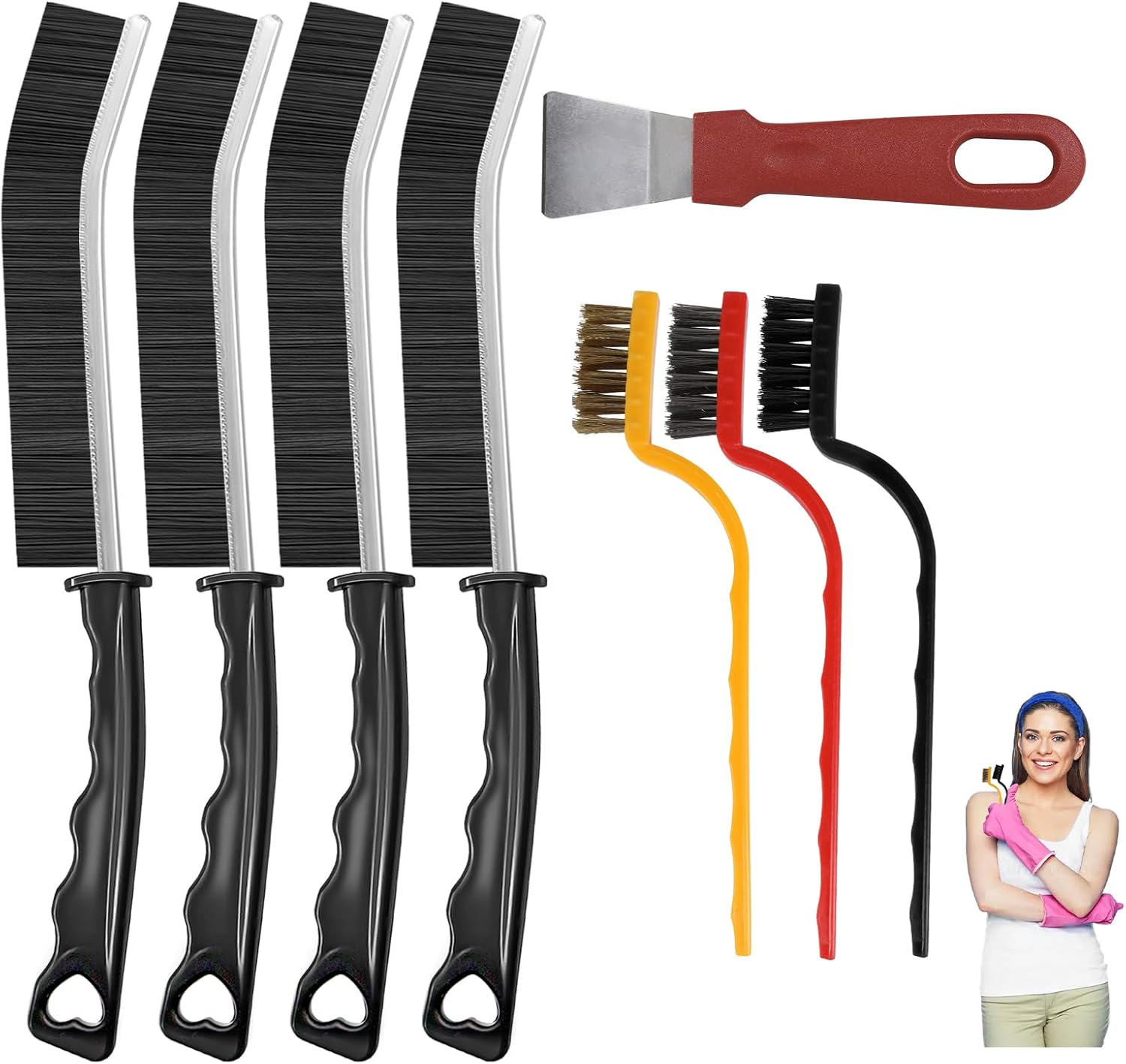 8pcs crevice cleaning brushes for household use, grout cleaner brush, hard bristle gap cleaning tool, suitable for kitchen, bathroom and other areas usually difficult to reach
