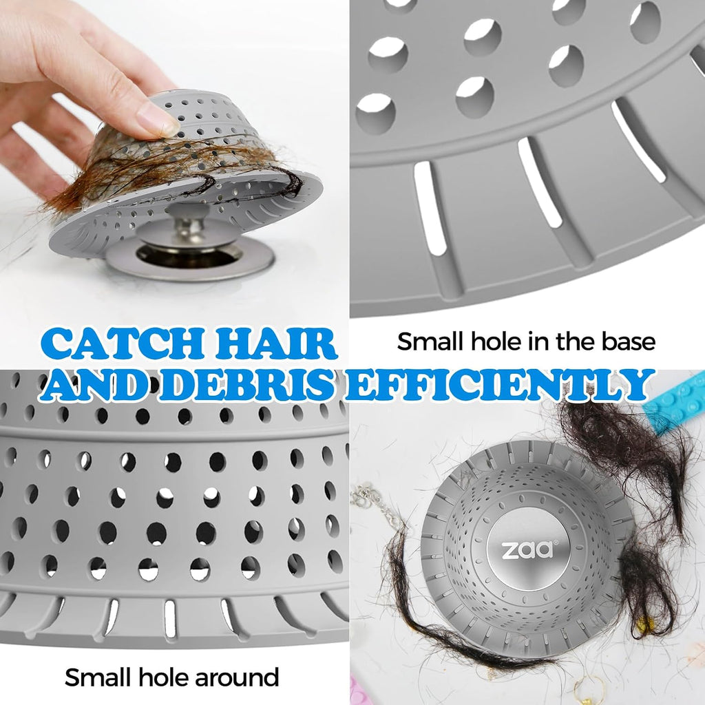 Bathtub drain hair catcher, premium silicone shower hair catcher, 1pack collapsible hair stopper for pop up and regular drains of shower, bathtub, bathroom sink, bathroom fixture accessories, gray - view 4