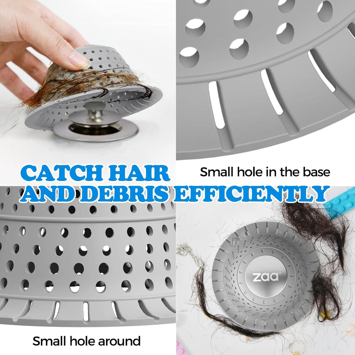 Bathtub drain hair catcher, premium silicone shower hair catcher, 1pack collapsible hair stopper for pop up and regular drains of shower, bathtub, bathroom sink, bathroom fixture accessories, gray - view 4