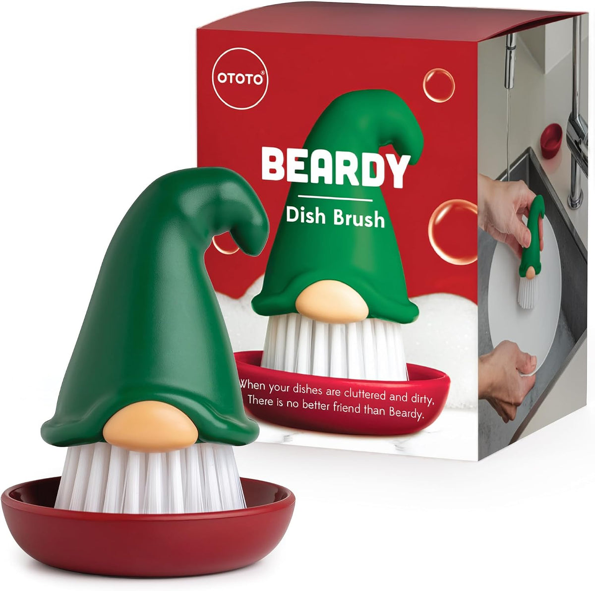 Gnome Dish Brush with Handle - Cleaning Brush, Vegetable Brush, Dish Scrub, Gnome Handle, Unique Kitchen Gadgets, Funny Kitchen Tools, Useful Gifts for Women (Beardy Red) - view 8