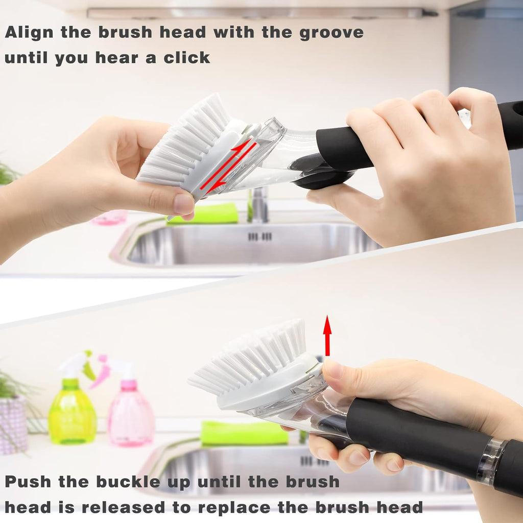 Brush refills for dish brush, 4 pack dish brush cleaning soap dispensing head replacement for scrubber (white) - view 6