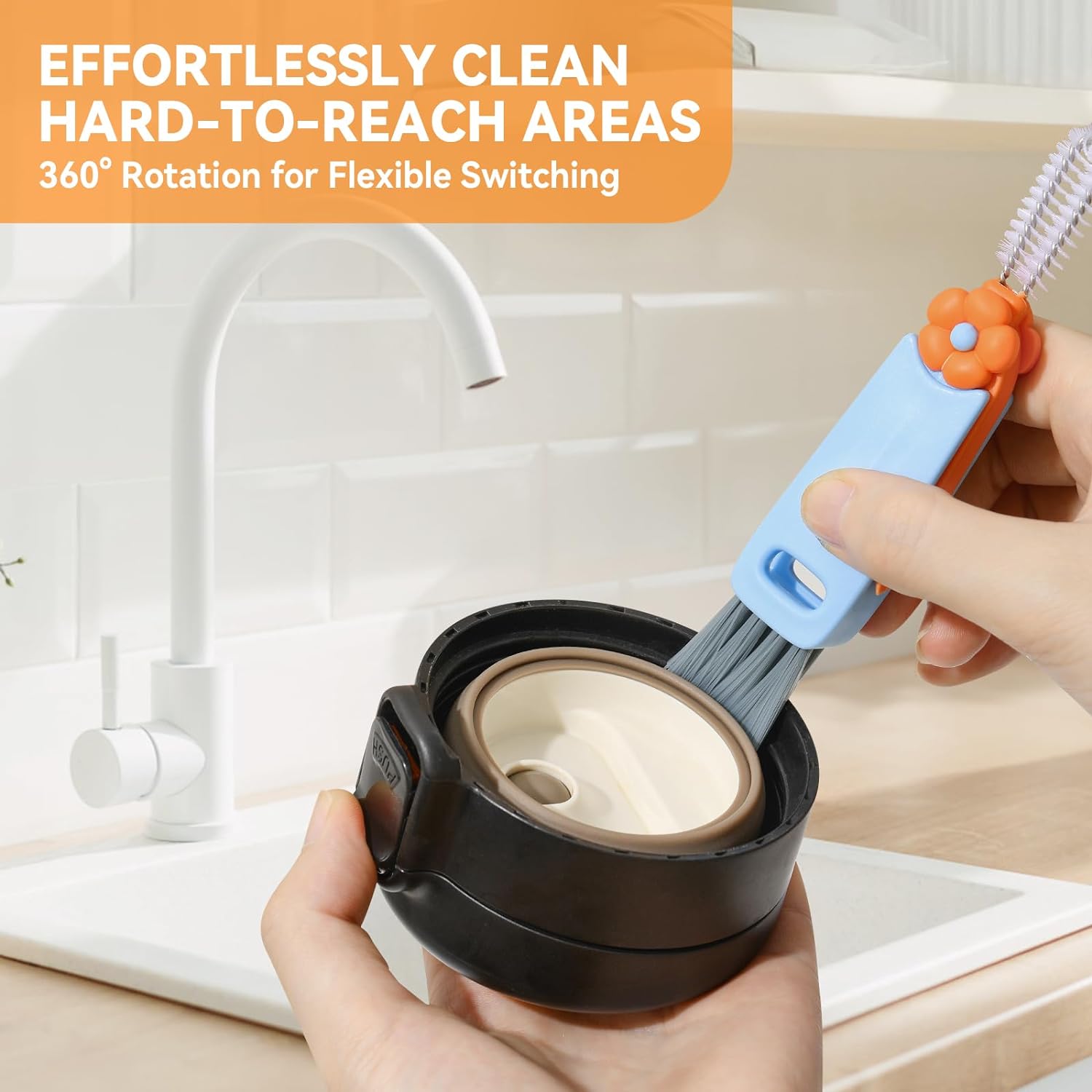 3 in 1 cup lid gap cleaning brush set, multifunctional bottle cleaning brush, cup lid gap cleaner, home kitchen crevice brush tools, multicolor - view 2