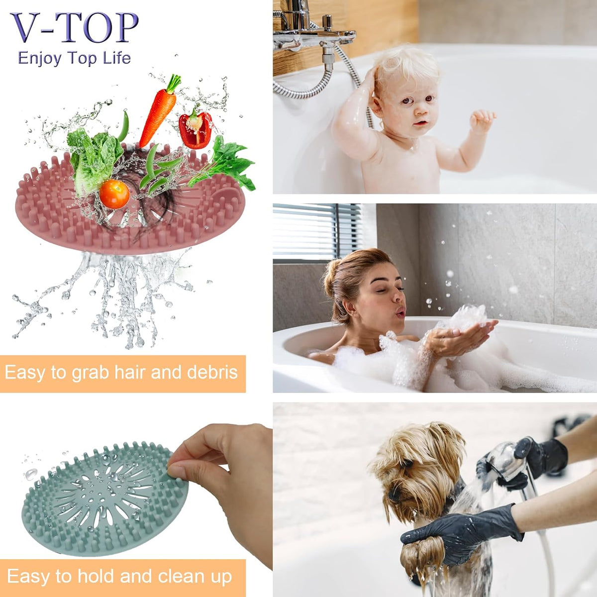 Shower drain hair catcher tub stopper, drain cover for shower to catcher hair, silicone bathtub drain plug suit for bathroom kitchen and laundry, 4 pack - view 6