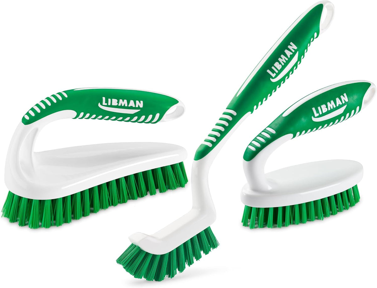 Scrub brush kit, cleaning brush, tile & grout brush, small scrub brush, power scrub brush, carpet brush, bathroom scrubber, boot scrubber, 3 different brushes included