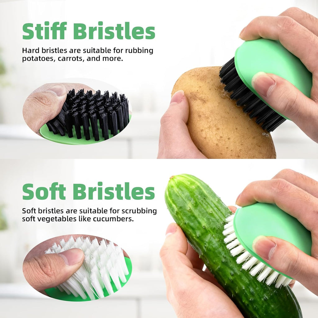 Vegetable Brush, Black Stiff Bristles Brush & White Soft Bristles | Dishwasher Safe Ear-Hanging Veggie & Fruit Cleaning Brush for Potato, Mushroom, Carrot, Lemon, Egg - view 4