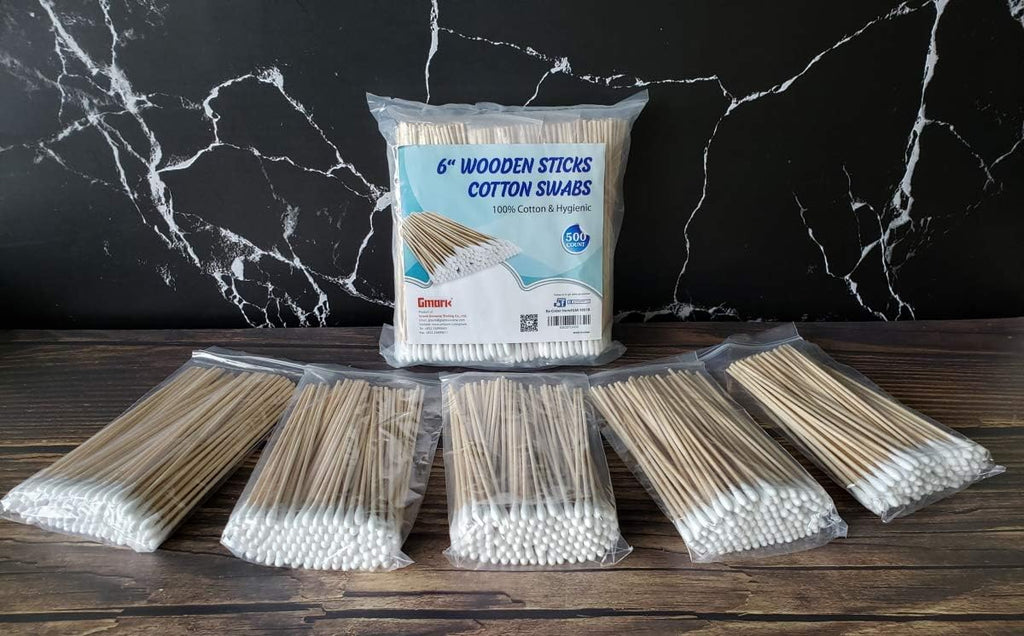 6 inch long wooden cotton swabs (500 count) - industrial grade cotton tipped applicators - sturdy birch wood sticks cleaning, makeup, pet care & electronics - non-snap professional quality - view 3