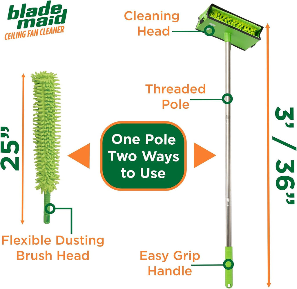 Ceiling Fan Blade Cleaner & Duster | Extendable Pole for High Ceilings, Moldings, Blinds, Walls & Cars, Corner Cleaning Tool, with Reusable Microfiber Pads | Size 3 feet (Pack of 1) - view 6