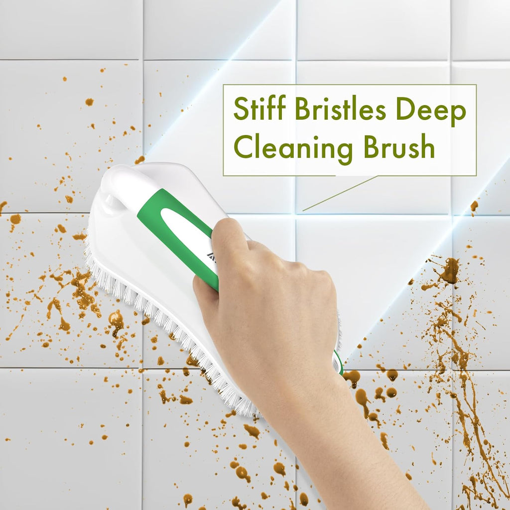 Scrub Brush for Cleaning Comfort Grip Shower Scrubber Stiff Bristles with Handle Heavy Duty Cleaner Brush for Tub Sink Carpet Floor - Pack of 2 (Green+Green) - view 5