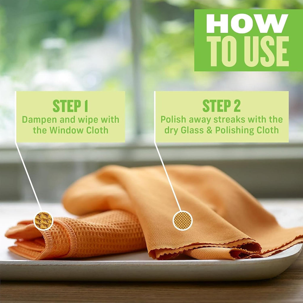 Microfiber Window Cleaning Cloth Kit - Glass Cleaning Cloth for Windows, Mirrors, Cars, Lenses, Eyeglasses, & More, Streak Free Clean, Machine Washable Reusable Towel - Tangerine Orange - view 2