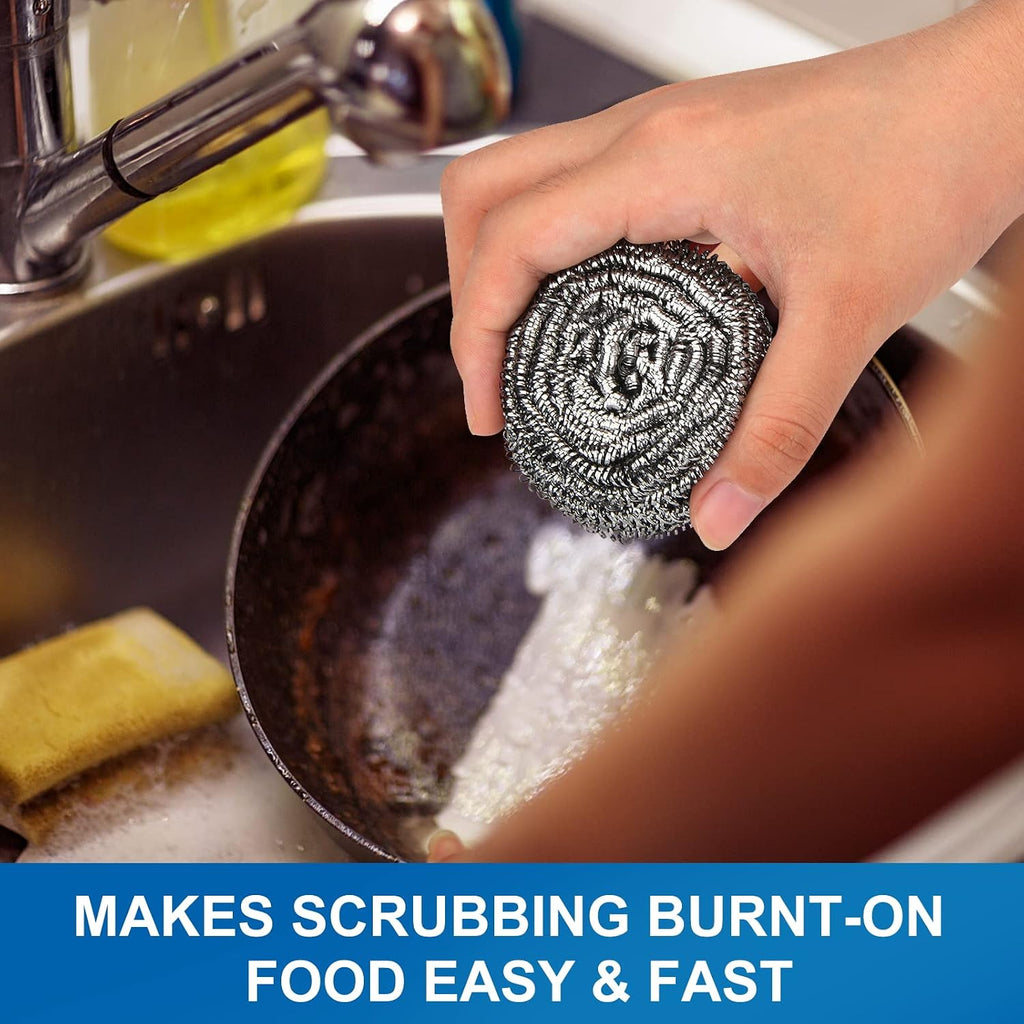 10 pack stainless steel scrubber, steel wool scrubber for scouring stubborn messes from pots and pans, stoves, broiler racks, grills and more - view 4