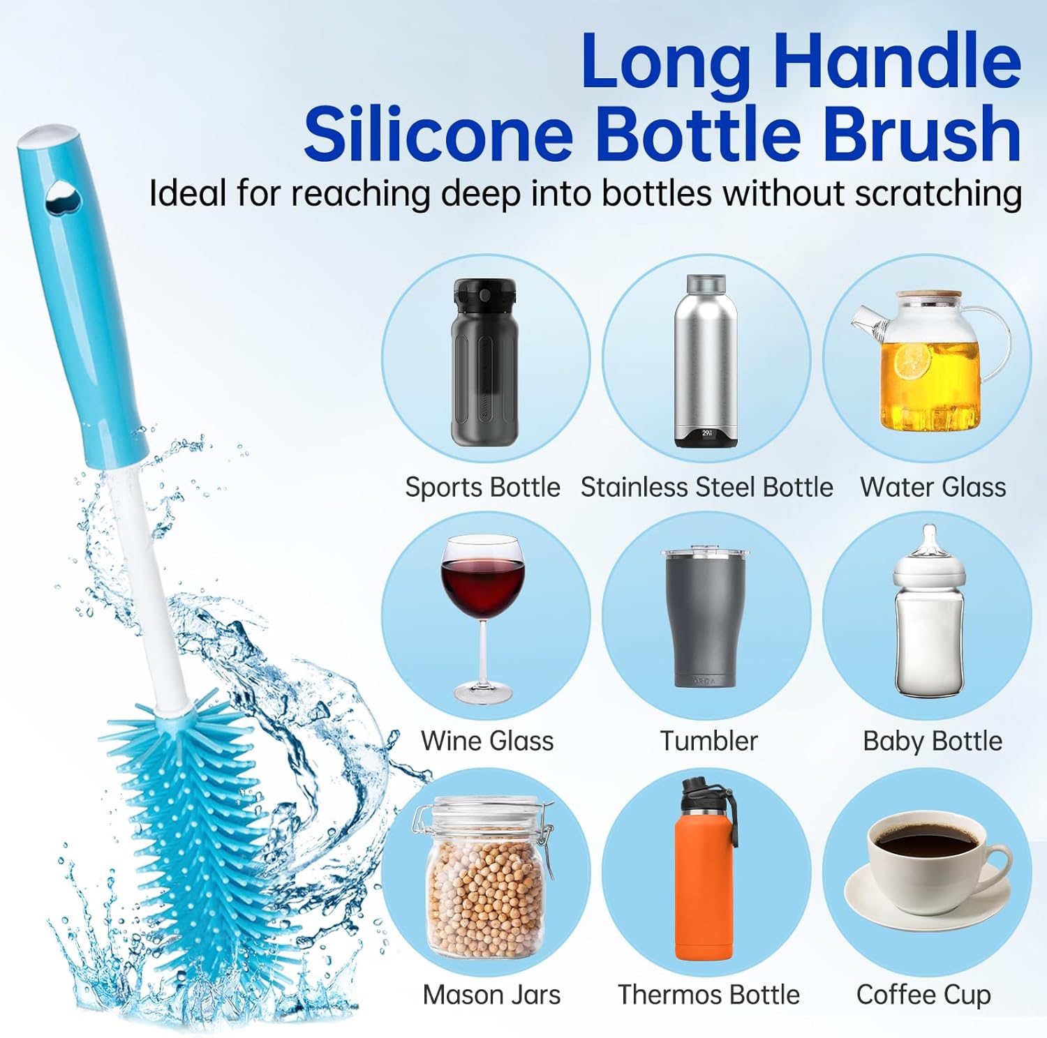 3 Pack Water Bottle Cleaner Brush Set - for Owala Cleaning Kit, Long Handle Silicone Bottle Brush Soft Touch No Scratch, Straw Cleaner Brush, 3 in 1 Multipurpose Cup Cleaner Kit for Owala Accessories - view 2